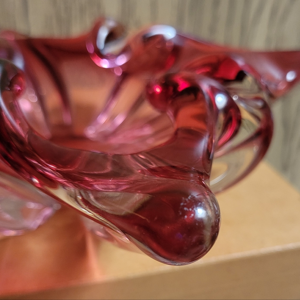 VTG MCM Murano Sommerso Art Glass Ashtray Bowl Square Cranberry Hand Blown RETRO - Picture 5 of 16